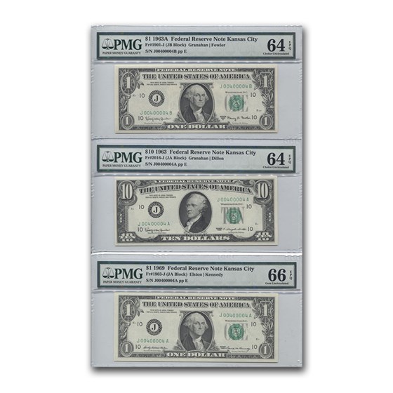 1963-1969 Trio of FRN Notes Unc 64-66 PMG (Same Serial Numbers) 1963-1969 Trio of FRN Notes Unc 64-66 PMG (Same Serial Numbers)